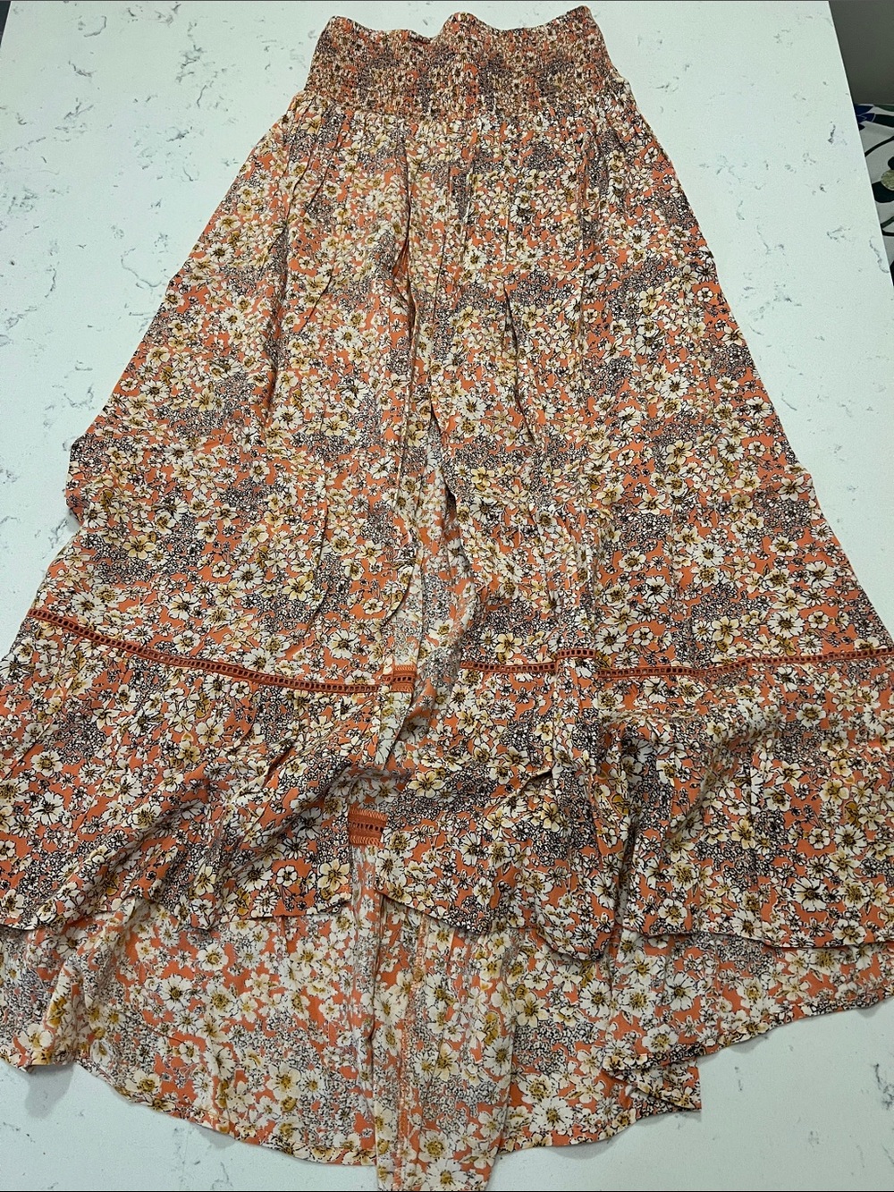 Patrons of Peace Orange Floral Tiered Maxi Skirt